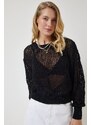 Happiness İstanbul Women's Black Openwork Seasonal Knitwear Sweater