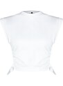 Trendyol White 100% Cotton Gather Detailed Crop Bat Sleeve Knitted T-Shirt