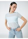 Koton See-through T-shirt with Stone Detailed Short Sleeves.