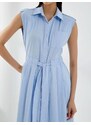 Koton Shirt Dress Belted Pleated Buttoned Sleeveless Midi Length Cotton