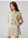 Koton Crop Cardigan V-Neck Sleeveless With Buttons In Braid Patterned