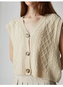 Koton Crop Cardigan V-Neck Sleeveless With Buttons In Braid Patterned