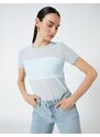 Koton See-through T-shirt with Stone Detailed Short Sleeves.