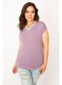 Şans Women's Plus Size Viscose Blouse with Lilac Collar and Casting