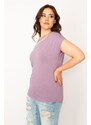 Şans Women's Plus Size Viscose Blouse with Lilac Collar and Casting