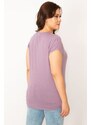 Şans Women's Plus Size Viscose Blouse with Lilac Collar and Casting