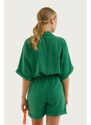 armonika Women's Green Bat Overalls with Sleeves Pockets and Shorts with Elastic Waist