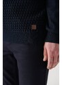 Avva Men's Navy Blue Full Turtleneck Front Textured Cotton Standard Fit Regular Cut Knitwear Sweater