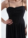 Lafaba Women's Black Underwire Corset Silvery Long Evening Dress