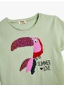 Koton Parrot T-Shirt Sequin Sequined Short Sleeve Cotton