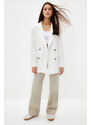 Trendyol Ecru Oversize Lined Double Breasted Closure Woven Blazer Jacket