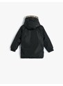 Koton Long Puffy Coat Faux Fur Detailed Hooded, Zippered With Pocket.