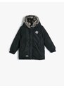 Koton Long Puffy Coat Faux Fur Detailed Hooded, Zippered With Pocket.