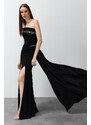 Trendyol Black Single Sleeve Stone Accessory Long Evening Dress