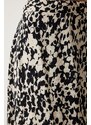 Happiness İstanbul Women's Cream Black Patterned Long Viscose Skirt