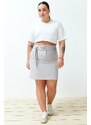 Trendyol Curve Gray High Waist Double Tie Detailed Woven Skirt