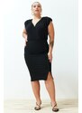 Trendyol Curve Black Button Detailed Midi Knitted Skirt