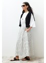 Trendyol Ecru Striped Pocket Detailed Linen Look Woven Skirt