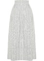 Trendyol Ecru Striped Pocket Detailed Linen Look Woven Skirt