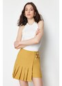 Trendyol Camel Buckle Detailed Pleated Woven Shorts Skirt