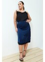 Trendyol Curve Navy Blue Satin Midi Length Lace Woven Skirt