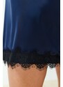 Trendyol Curve Navy Blue Satin Midi Length Lace Woven Skirt