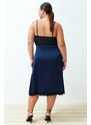 Trendyol Curve Navy Blue Satin Midi Length Lace Woven Skirt