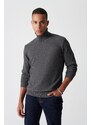 Avva Men's Anthracite Turtleneck Jacquard Sweater