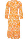 Trendyol Orange Sash Detail Double Breasted Skater/Waist Open Knitted Maxi Dress