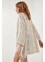 Happiness İstanbul Women's Cream Openwork Seasonal Knitwear Cardigan