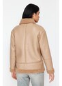 Trendyol Beige Plush Detailed Faux Leather Coat