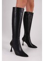 Shoeberry Women's Asez Black Skin Heeled Boots Black Skin