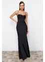 Trendyol Black Body-fitting Woven Corset Detailed Satin Long Evening Evening Dress