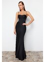 Trendyol Black Body-fitting Woven Corset Detailed Satin Long Evening Evening Dress