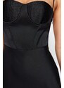 Trendyol Black Body-fitting Woven Corset Detailed Satin Long Evening Evening Dress