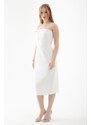 Lafaba Women's White Double Bandage One-Shoulder Midi Evening Dress