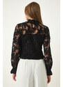 Happiness İstanbul Black High Neck Lace Elegant Blouse