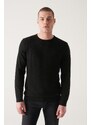 Avva Men's Black Crew Neck Cotton Front Textured Regular Fit Knitwear Sweater