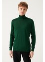 Avva Men's Green Full Turtleneck Wool Blended Regular Fit Knitwear Sweater