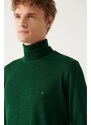 Avva Men's Green Full Turtleneck Wool Blended Regular Fit Knitwear Sweater