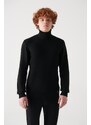 Avva Men's Black Full Turtleneck Front Textured Cotton Standard Fit Regular Cut Knitwear Sweater