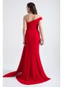 Lafaba Women's Red Boat Neck Stone Long Evening Dress