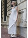 Madmext Long Loose White Crepe Dress With Straps