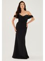 Carmen Black Crepe Pearl Embroidered Promise Dress