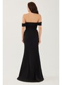 Carmen Black Crepe Pearl Embroidered Promise Dress