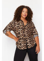 Trendyol Curve Multi-Colored Leopard Print Large Size Shirt