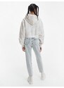 Bílá dámská vzorovaná cropped mikina s kapucí Calvin Klein Jeans - Dámské