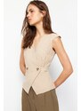 Trendyol Mink Woven Bone Button Detail Double Breasted Woven Blouse