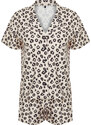 Trendyol Beige-Multicolor Leopard Pattern Knitted Pajamas Set