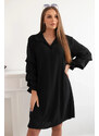 K-Fashion Oversized šaty s ozdobnými rukávy černý